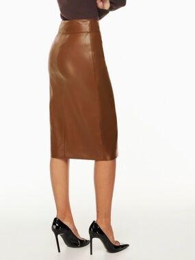 Aritzia BABATON Pegu Vegan Leather High Rise Midi Pencil Skirt, Patina Brown